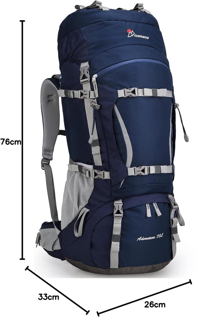 MOUNTAINTOP 70L Trekking Hátizsák Esővédővel Férfi Női Túrázáshoz Kempingezéshez