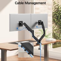 Suport de birou MOUNTUP pentru două monitoare de 13-32 inchi, 2-9 kg, înălțime reglabilă, înclinare, rotire, pivotare, VESA 75 100, EU8014B 8