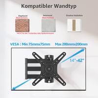 Nástenný držiak na TV MOUNTUP EU0030 pre 14-42 palcové LED, LCD a OLED televízory a monitory, otočný a sklopný o 180°, max. 20 kg, VESA 200x200 mm 8