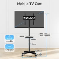 Suport mobil pentru TV MOUNTUP, pentru ecrane de 23-60 inch, tip plasmă, LCD, LED, cu reglare a înclinării și a înălțimii, sarcină maximă 35 kg, VESA 400x400, EU1117B 2