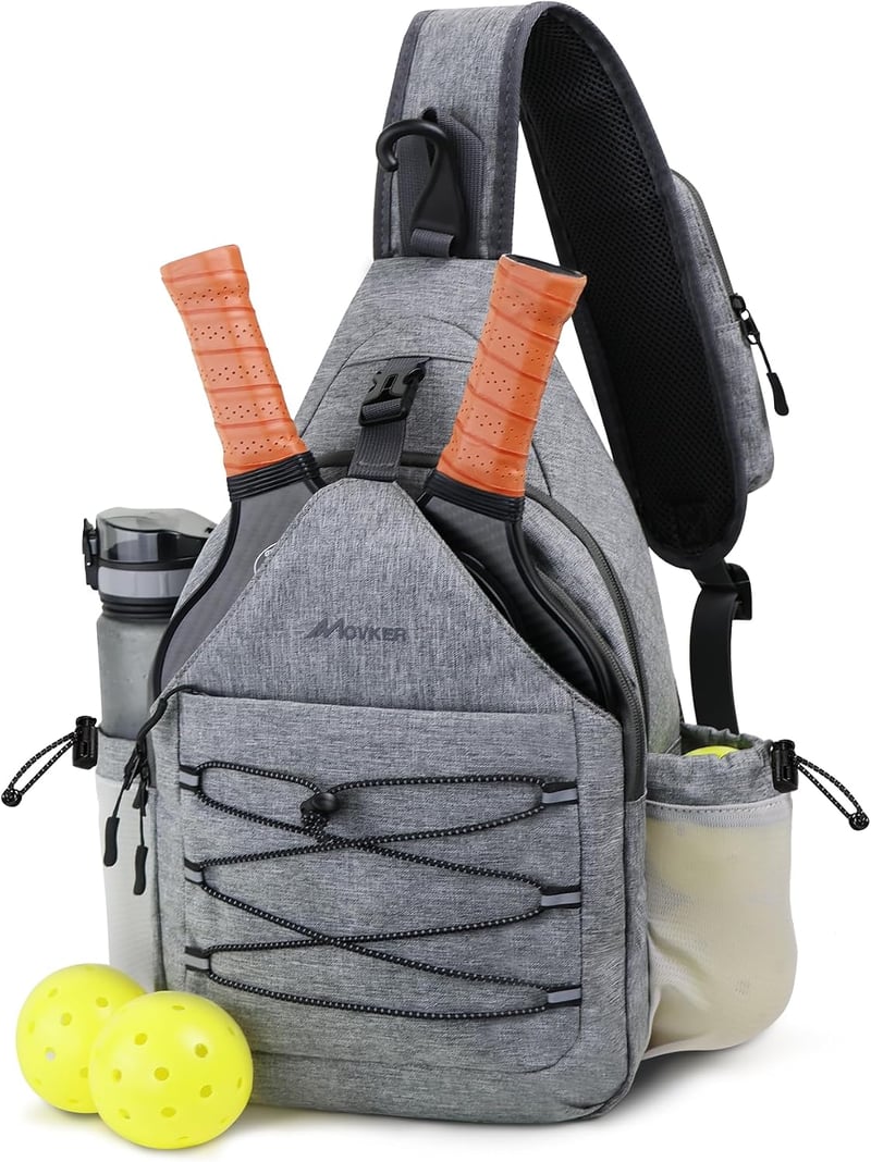 Movker Pickleball padel táska szürke hátizsák ütőtartó rekesszel állítható vállpánt és kerítőrögzítő horog sporttáska nőknek férfiaknak