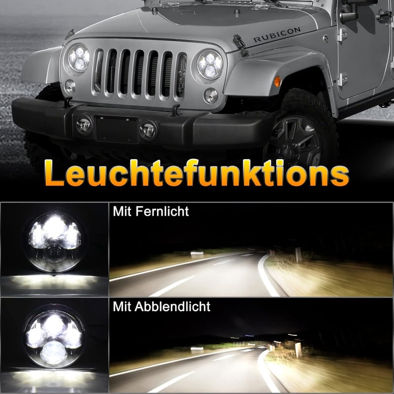 MOVOTOR 7 Inch LED Fényszóró Fehér 7200 lm Jeep Wrangler Defender Nappali Menetfény