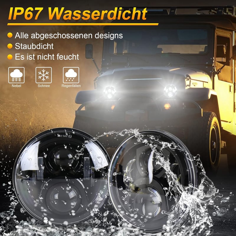 MOVOTOR 7 Inch LED Fényszóró Fehér 7200 lm Jeep Wrangler Defender Nappali Menetfény
