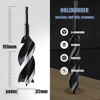 MOXPIFY fa fúró spirál bit 32 x 155 mm központi csúccsal E 9,5 szár puha és kemény fához 2