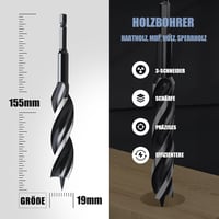 MOXPIFY fa spirálfúró 19 x 155 mm központi csúccsal E 9.5 tokmányszár puha és kemény fához 2