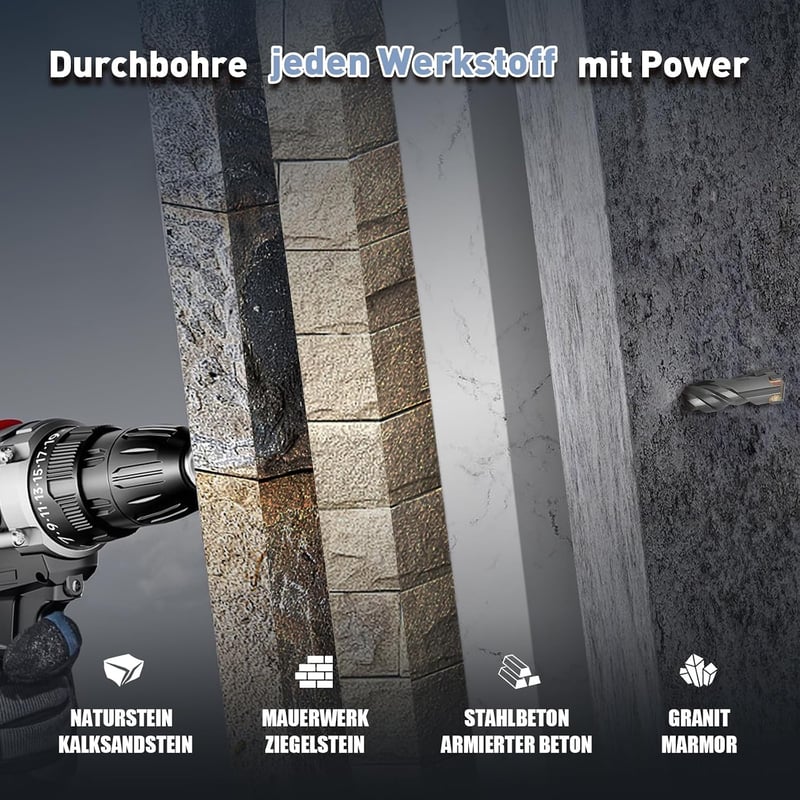 MOXPIFY SDS Plus betonfúró szár 12 x 360 mm, 4 keményfém vágóélű dupla spirál kő beton és természetes kő ütvefúróhoz