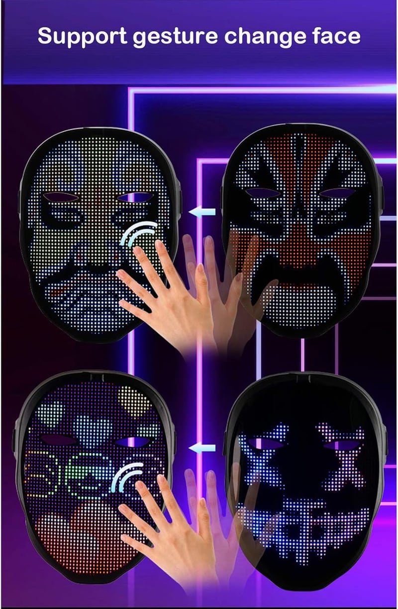 MOYACA LED Maszk Gesztus Érzékeléssel, Világító Halloween Jelmez Cosplay Farsang
