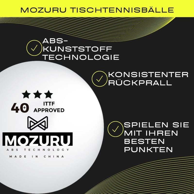 MOZURU 6 db Profi Pingponglabda 3 Csillag ITTF 40+ mm ABS Fehér