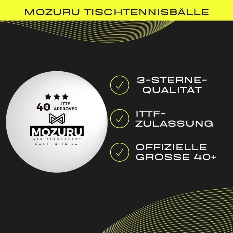 MOZURU 6 db Profi Pingponglabda 3 Csillag ITTF 40+ mm ABS Fehér