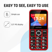Mobilný telefón pre seniorov myPhone Halo 3 v červenej farbe, s veľkými tlačidlami, SOS tlačidlom, funkciou Bluetooth a nabíjacím stojanom 6