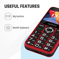 Mobilný telefón pre seniorov myPhone Halo 3 v červenej farbe, s veľkými tlačidlami, SOS tlačidlom, funkciou Bluetooth a nabíjacím stojanom 3