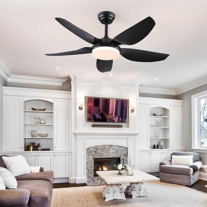 Mpayel 117 cm Mennyezeti Ventilátor Távirányítóval, 5 Lapáttal, 6 Fokozat, Dimmelhető, Fekete