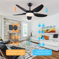 Mpayel 117 cm Mennyezeti Ventilátor Távirányítóval, 5 Lapáttal, 6 Fokozat, Dimmelhető, Fekete 5