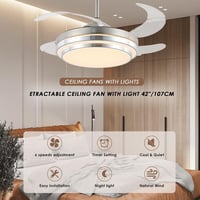 Mpayel Behúzható Mennyezeti Ventilátor LED Világítással - 42" Modern Fém Lámpa Távirányítóval, Csendes DC Motor, Szálcsiszolt Nikkel 5