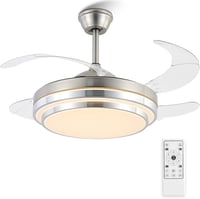 Mpayel Behúzható Mennyezeti Ventilátor LED Világítással - 42" Modern Fém Lámpa Távirányítóval, Csendes DC Motor, Szálcsiszolt Nikkel 1