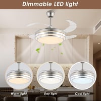 Mpayel Behúzható Mennyezeti Ventilátor LED Világítással - 42" Modern Fém Lámpa Távirányítóval, Csendes DC Motor, Szálcsiszolt Nikkel 6