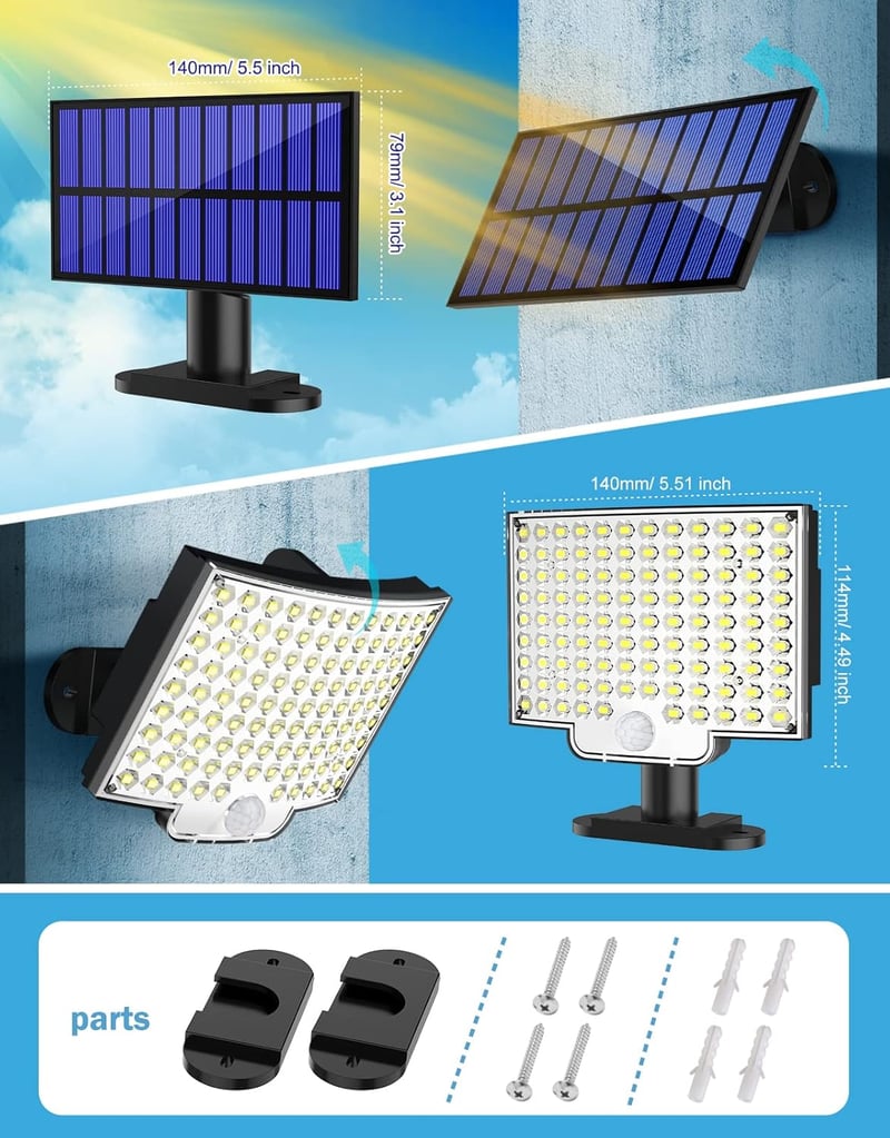 MPJ 106 LED napelemes kültéri fali lámpa mozgásérzékelővel, IP65 vízálló, 120° világítási szög