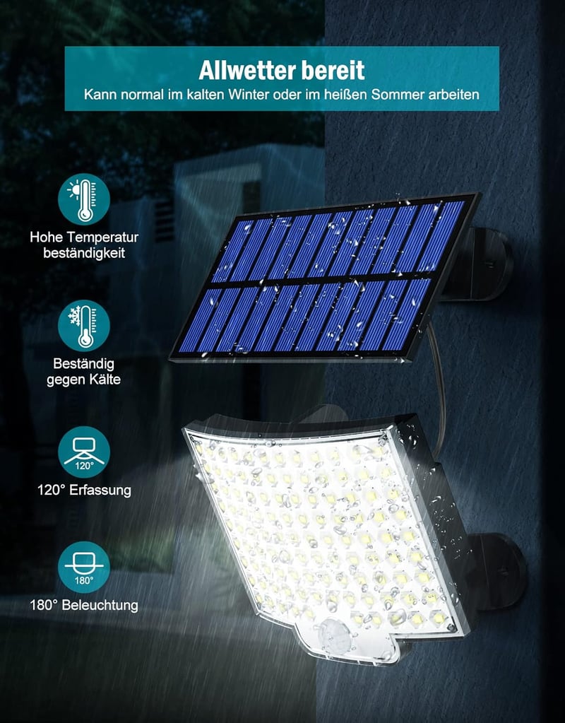 MPJ 106 LED napelemes kültéri fali lámpa mozgásérzékelővel IP65 vízálló 2db