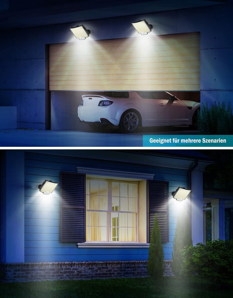 MPJ 106 LED napelemes kültéri fali lámpa mozgásérzékelővel IP65 vízálló 2db