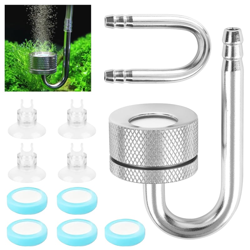 Difuzor CO2 MplehDa pentru acvariu, atomizor de dioxid de carbon din aliaj de aluminiu, cu ventuze și tub în formă de U, pentru plante de apă dulce
