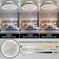 Stropný ventilátor MQW LED so svetlom, neviditeľné lopatky, otáčanie o 360°, stmievateľný 48W, s diaľkovým ovládaním, stropné svietidlo do obývačky, jedálne a spálne 3