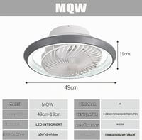 Stropný ventilátor MQW LED so svetlom, neviditeľné lopatky, otáčanie o 360°, stmievateľný 48W, s diaľkovým ovládaním, stropné svietidlo do obývačky, jedálne a spálne 2