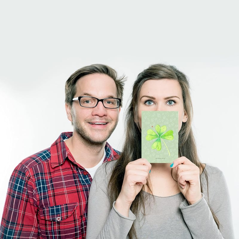 Mr. & Mrs. Panda Képeslap Zöld Lóhere Virág Motívummal Születésnap Köszönet Ajándék Szerencsehozó Kártya