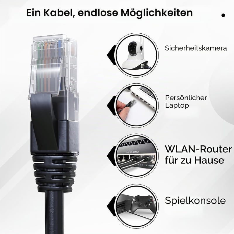 Mr. Tronic 50m Kültéri Vízálló Cat6 Ethernet Hálózati Kábel Fekete