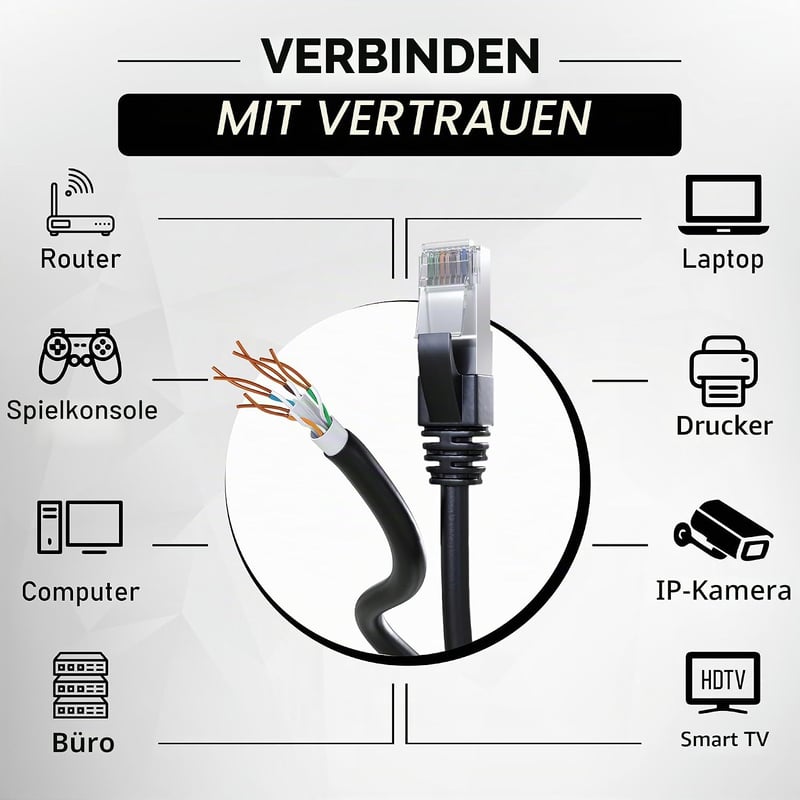 Mr. Tronic 50m Kültéri Vízálló Cat6 Ethernet Hálózati Kábel Fekete
