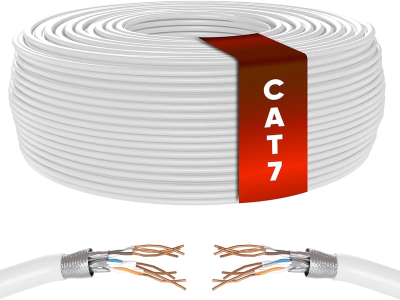 Mr. Tronic Cat 7 Ethernet Kábel 50m - 100% Réz, Nagy Sebességű Hálózati Kábel, SFTP Árnyékolt, RJ45 Csatlakozó Nélkül, Fehér