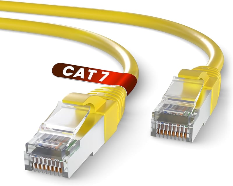 Mr. Tronic Cat 7 Ethernet Kábel 50m - Nagysebességű Hálózati Kábel RJ45 Csatlakozóval, SFTP Árnyékolt, 600MHz, Sárga, Kompatibilis PC, Xbox,