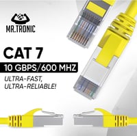 Mr. Tronic Cat 7 Ethernet Kábel 50m - Nagysebességű Hálózati Kábel RJ45 Csatlakozóval, SFTP Árnyékolt, 600MHz, Sárga, Kompatibilis PC, Xbox, 3
