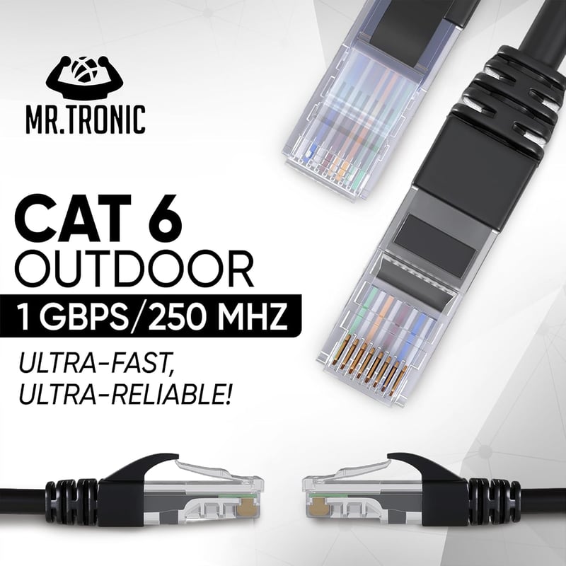 Mr. Tronic Outdoor Cat6 Ethernet Kábel 100m Vízálló RJ45 Csatlakozóval Fekete