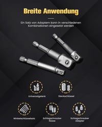 Mr.wintek Dugókulcs Adapter 3 db-os készlet 1/4" 3/8" 1/2" SAE Cr-V fúróhoz 6
