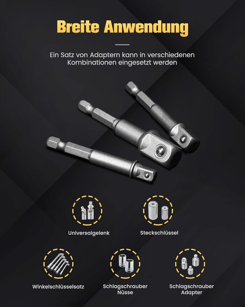 Mr.wintek Dugókulcs Adapter 3 db-os készlet 1/4" 3/8" 1/2" SAE Cr-V fúróhoz