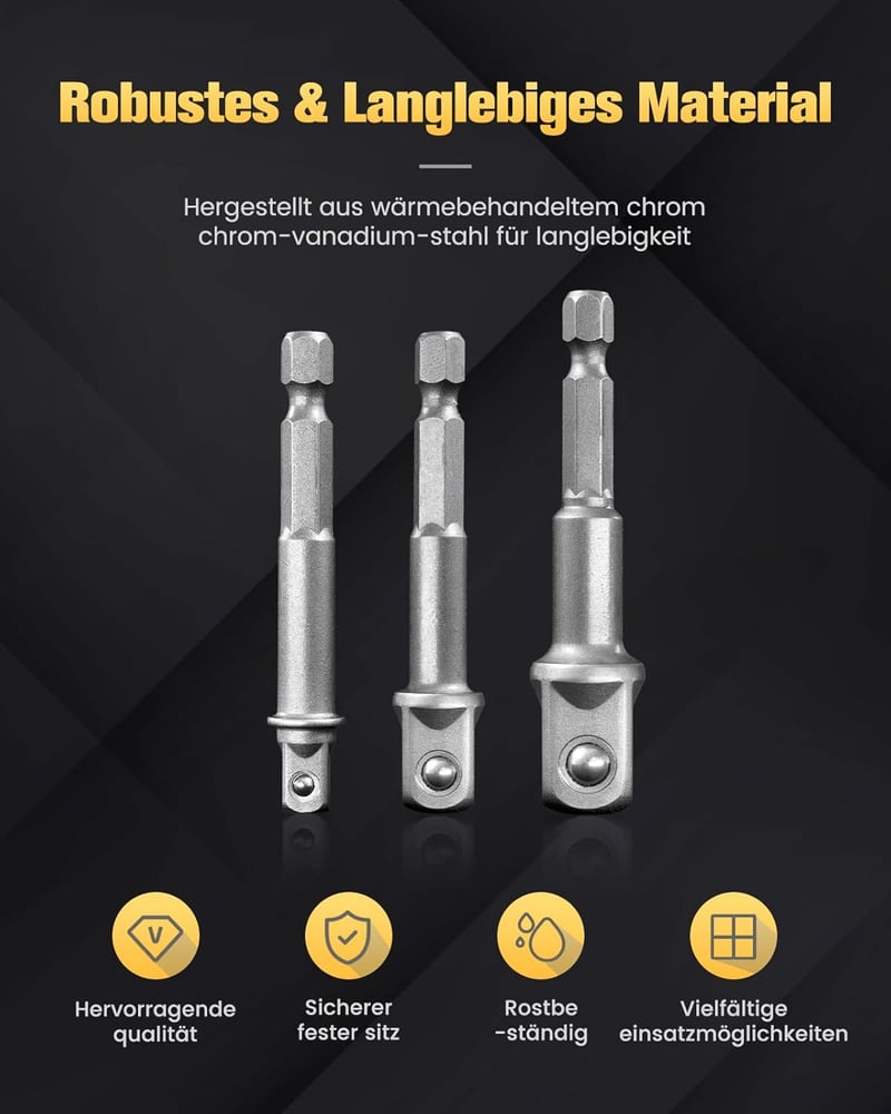 Mr.wintek Dugókulcs Adapter 3 db-os készlet 1/4" 3/8" 1/2" SAE Cr-V fúróhoz