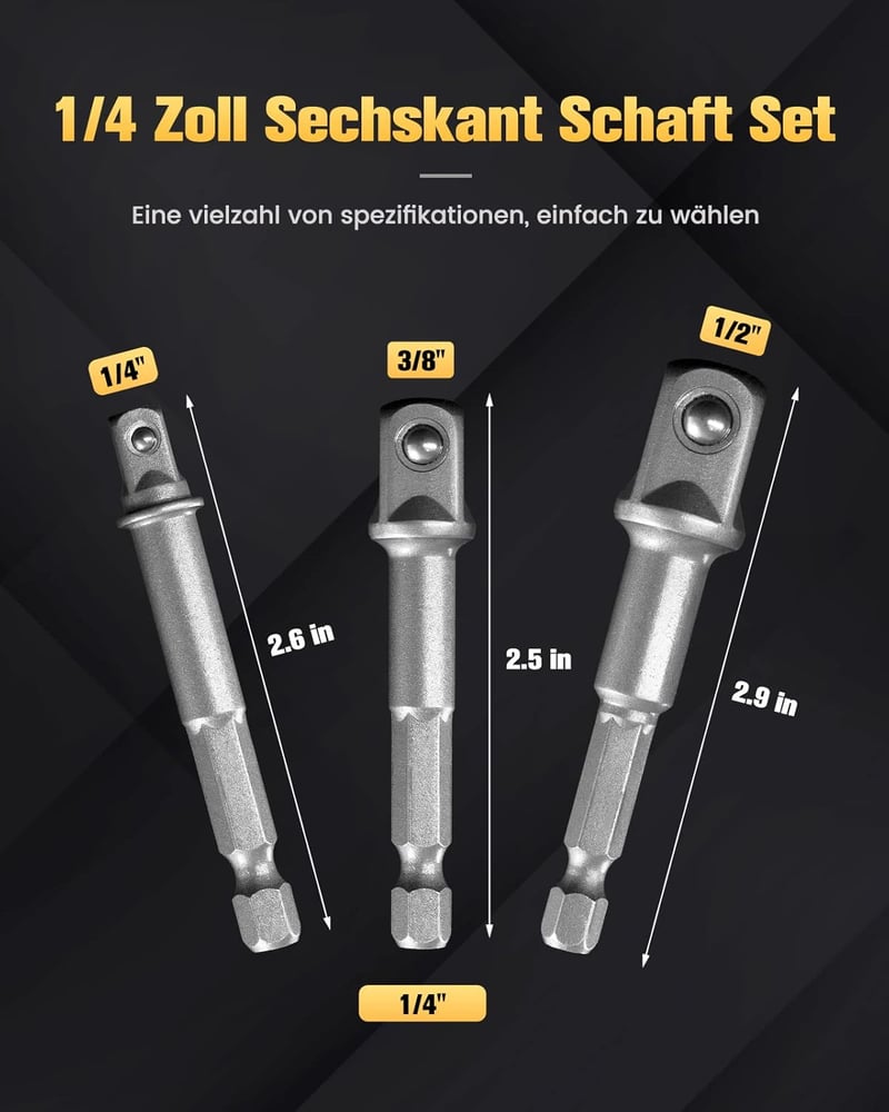 Mr.wintek Dugókulcs Adapter 3 db-os készlet 1/4" 3/8" 1/2" SAE Cr-V fúróhoz