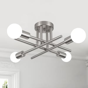 Lampă de tavan vintage industrială MRHYSWD, argintie, cu 4 socluri E27, pentru living, dormitor, bucătărie, hol, fără becuri incluse
