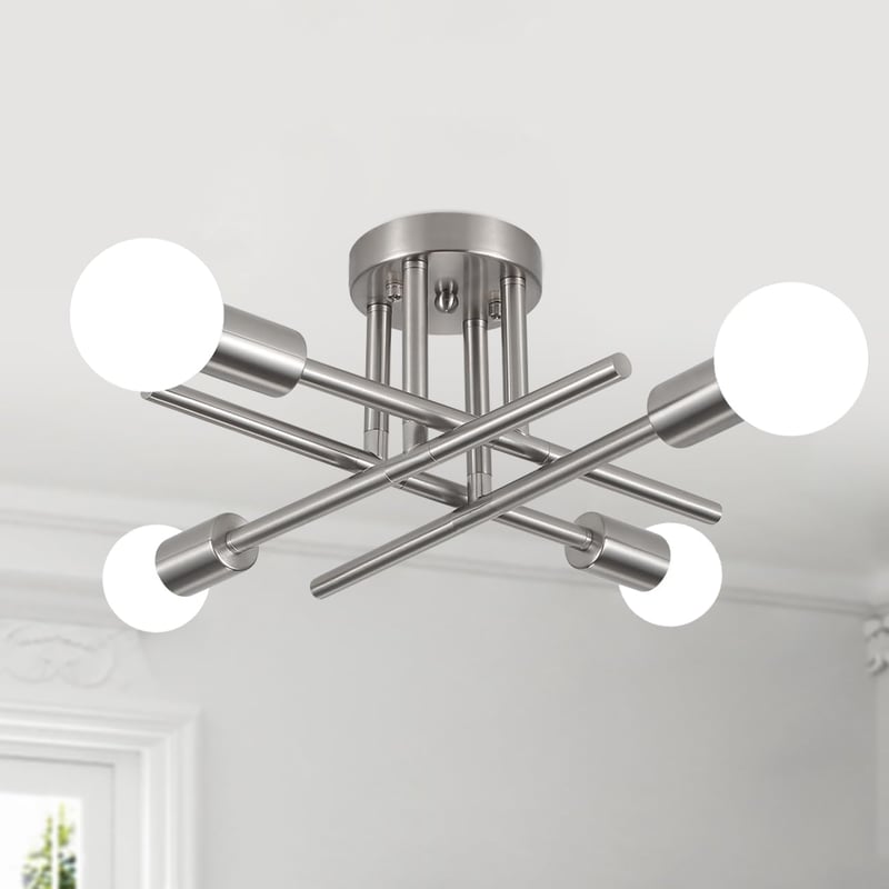 Lampă de tavan vintage industrială MRHYSWD, argintie, cu 4 socluri E27, pentru living, dormitor, bucătărie, hol, fără becuri incluse