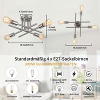 Lampă de tavan vintage industrială MRHYSWD, argintie, cu 4 socluri E27, pentru living, dormitor, bucătărie, hol, fără becuri incluse 6