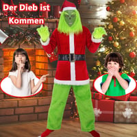Mrsclaus 9 részes zöld Grincs Santa jelmez férfiaknak maszk és sapkával 3