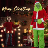 Mrsclaus 9 részes zöld Grincs Santa jelmez férfiaknak maszk és sapkával 6