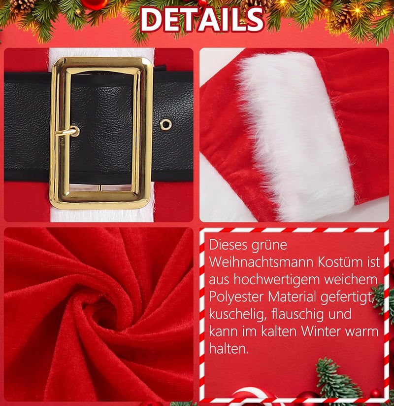Mrsclaus 9 részes zöld Grincs Santa jelmez férfiaknak maszk és sapkával