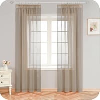 MRTREES Bézs Áttetsző Fényáteresztő Függöny Szett - Len Hatású Fülespárna 245x140 cm, Nappali, Hálószoba, Gyerekszoba Dekoráció, 2 db 1