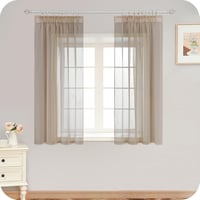 MRTREES Bézs Fényáteresztő Függöny Len Hatású Anyagból - 145x140 cm Fülekkel, Nappali, Hálószoba, Gyerekszoba Dekorációhoz, 2 db 1