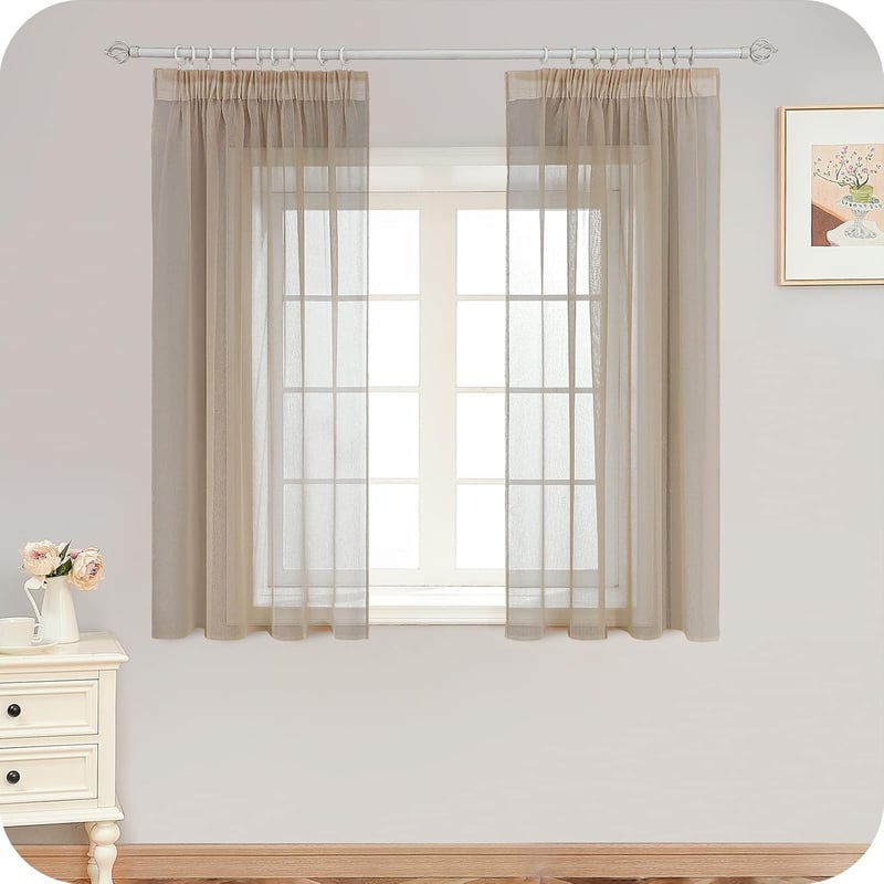 MRTREES Bézs Fényáteresztő Függöny Len Hatású Anyagból - 145x140 cm Fülekkel, Nappali, Hálószoba, Gyerekszoba Dekorációhoz, 2 db