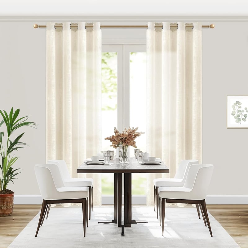 MRTREES Len Hatású Fényáteresztő Függöny Szett, 2 db Krémfehér Voile Függöny Fém Karikákkal, 280×140 cm, Nappali és Hálószoba Dekoráció