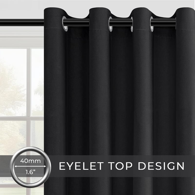 MRTREES Draperii opace, care blochează lumina, Negru, 300x140 cm, 2 buc - Termoizolante, cu inele metalice, Draperii moderne pentru living, H