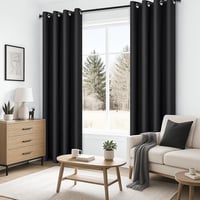 MRTREES Draperii opace, care blochează lumina, Negru, 300x140 cm, 2 buc - Termoizolante, cu inele metalice, Draperii moderne pentru living, H 6