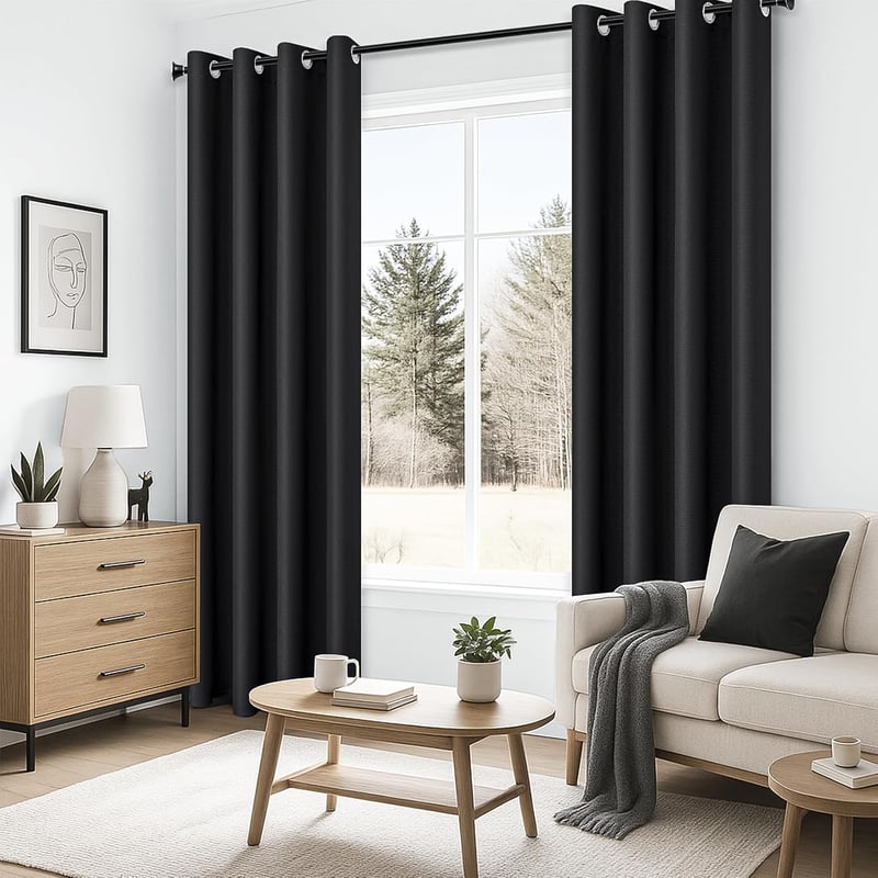 MRTREES Draperii opace, care blochează lumina, Negru, 300x140 cm, 2 buc - Termoizolante, cu inele metalice, Draperii moderne pentru living, H